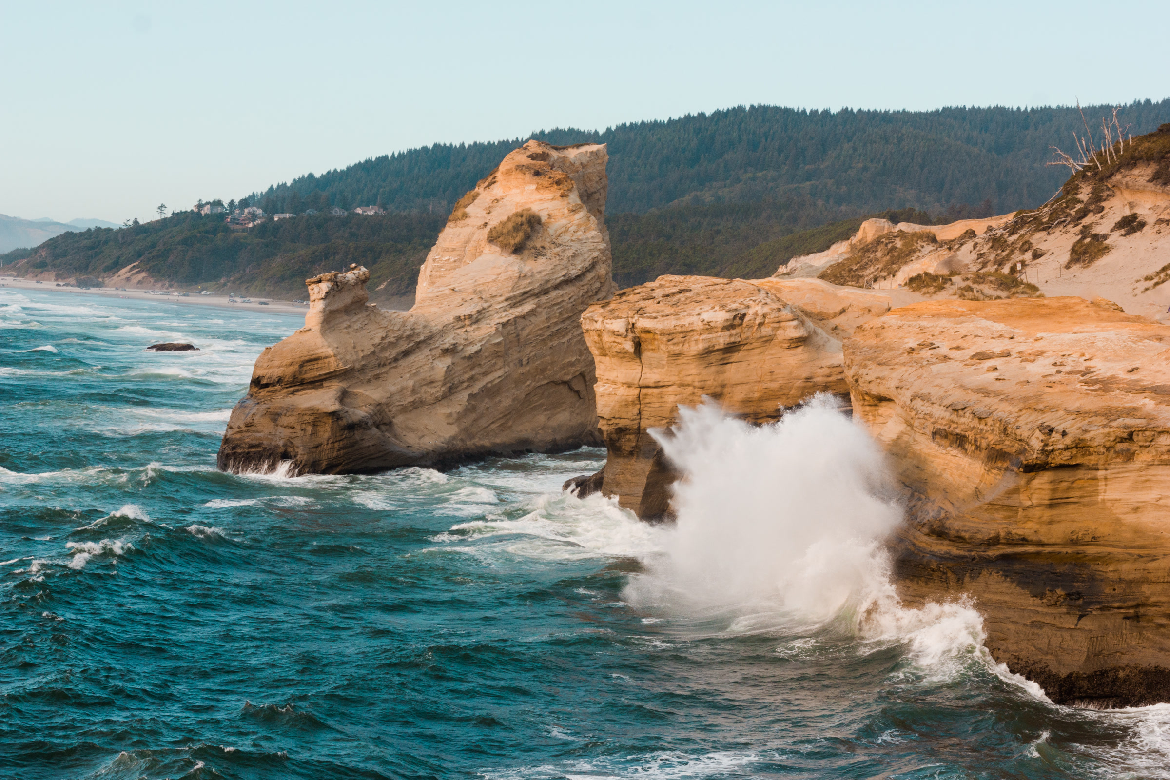 Ocean waves meeting a rocky coast