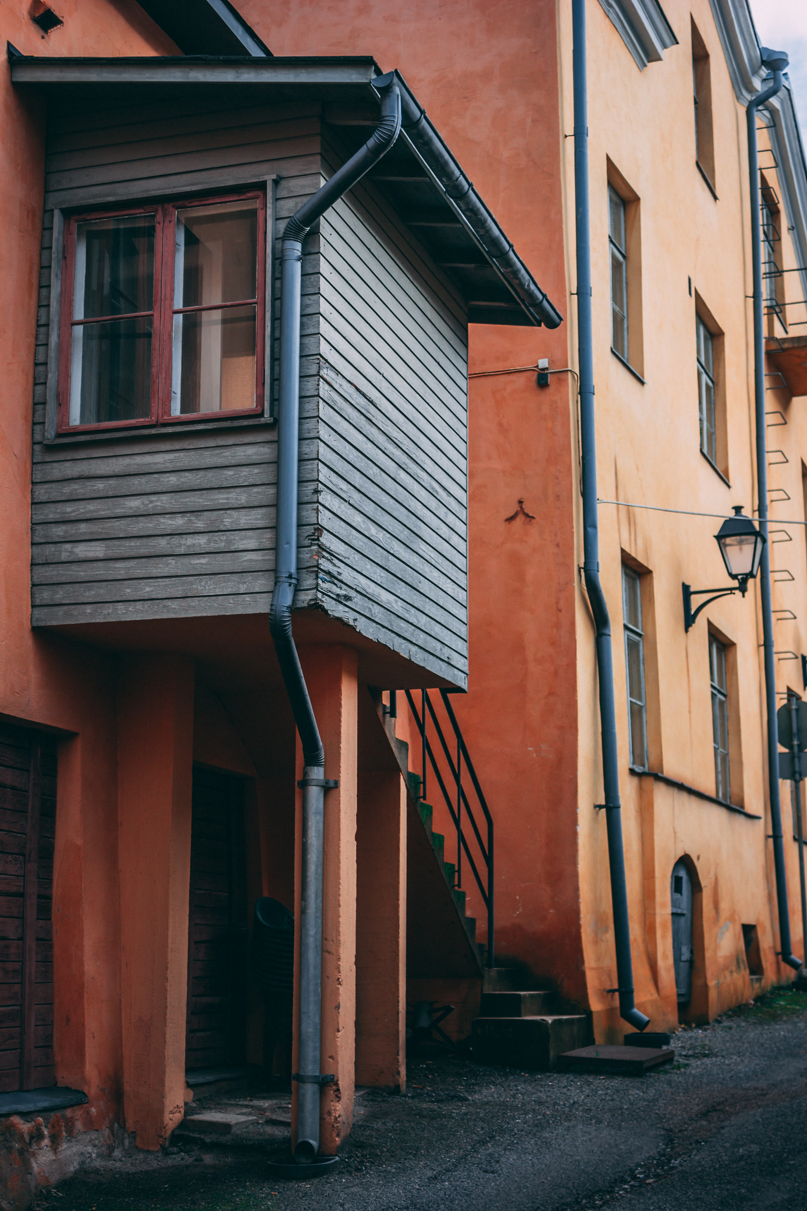 Warm wooden building on a quiet street